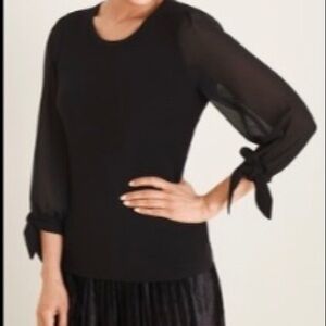 'Chico’s KNIT-WOVEN SHEER-SLEEVE TIE SWEATER
